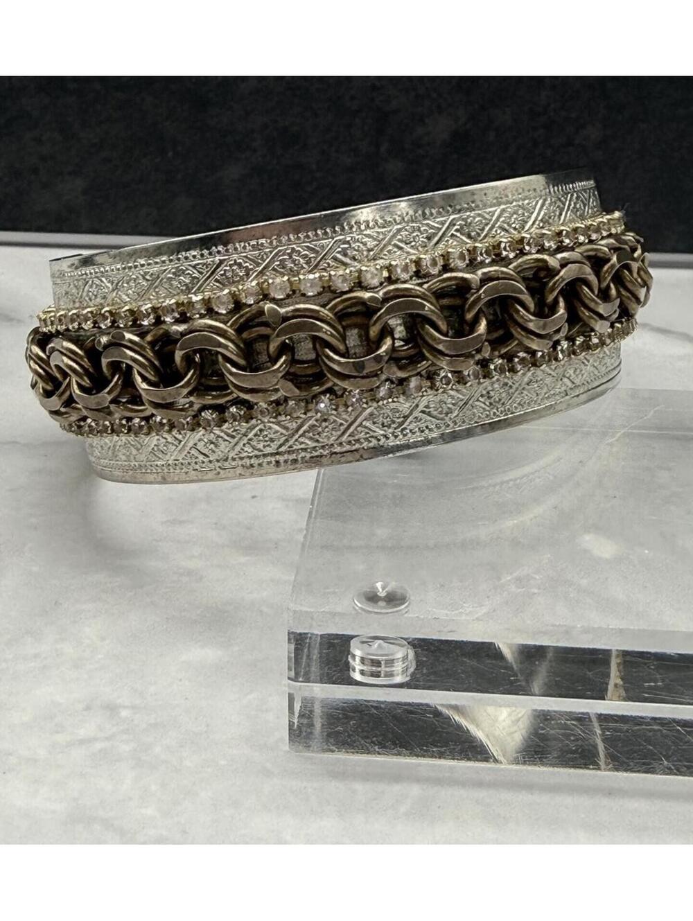 🚨3 for $15🚨 Vintage Mixed-Metal Rhinestone Mixed-Media Cuff Bracelet